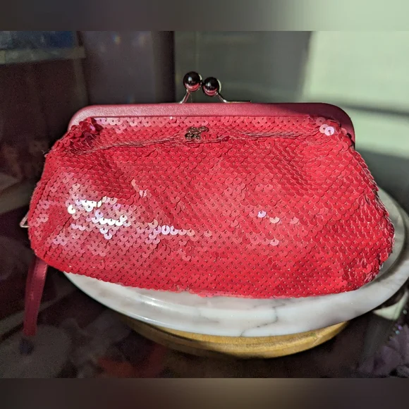 Coach Raspberry Pink Sequin Kisslock Clutch - Limited Edition